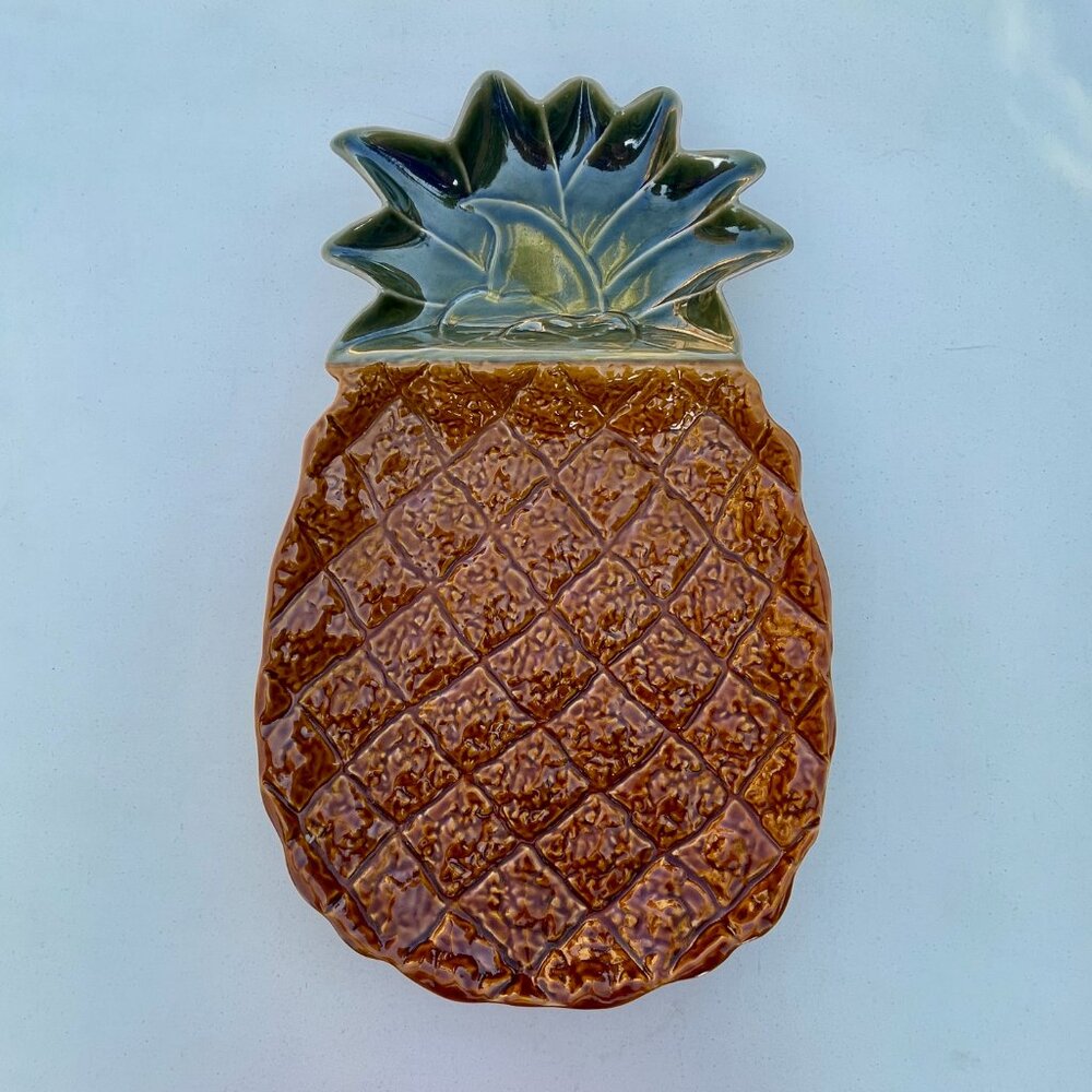 New Palm Court Pineapple Large Serving Tray 2 Section Dish 18" x 11" NWT $80